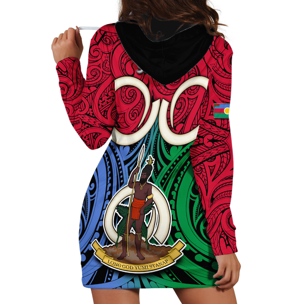 Personalised Vanuatu Shefa Province Hoodie Dress Pig Tusk Mix Maori Pattern and Namele Leaf LT03 - Polynesian Pride