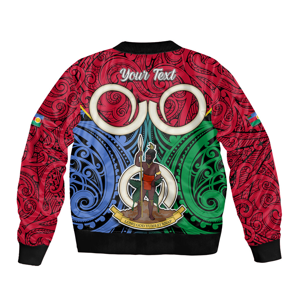 Personalised Vanuatu Shefa Province Sleeve Zip Bomber Jacket Pig Tusk Mix Maori Pattern and Namele Leaf LT03 - Polynesian Pride