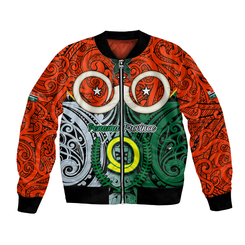 Vanuatu Penama Province Bomber Jacket Pig Tusk Mix Maori Pattern and Namele Leaf LT03 Unisex Orange - Polynesian Pride