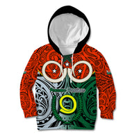 Vanuatu Penama Province Kid Hoodie Pig Tusk Mix Maori Pattern and Namele Leaf LT03 Hoodie Orange - Polynesian Pride