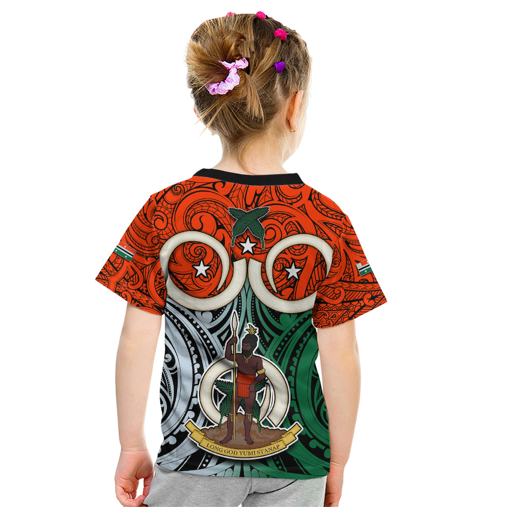 Vanuatu Penama Province Kid T Shirt Pig Tusk Mix Maori Pattern and Namele Leaf LT03 - Polynesian Pride