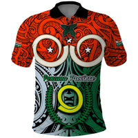 Vanuatu Penama Province Polo Shirt Pig Tusk Mix Maori Pattern and Namele Leaf LT03 Orange - Polynesian Pride