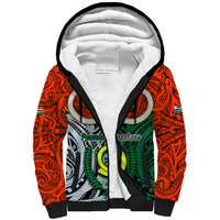 Vanuatu Penama Province Sherpa Hoodie Pig Tusk Mix Maori Pattern and Namele Leaf LT03 Unisex Orange - Polynesian Pride