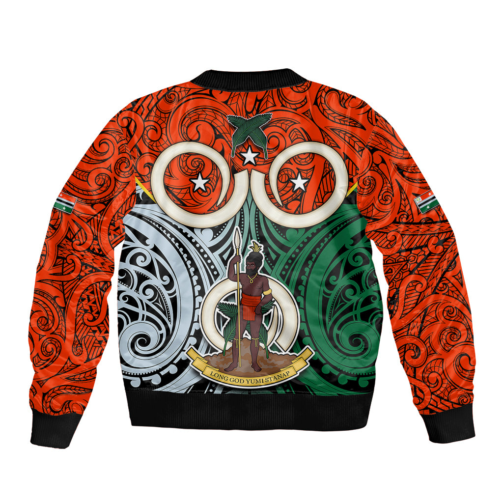 Vanuatu Penama Province Sleeve Zip Bomber Jacket Pig Tusk Mix Maori Pattern and Namele Leaf LT03 - Polynesian Pride