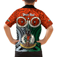 Personalised Vanuatu Penama Province Family Matching Off Shoulder Long Sleeve Dress and Hawaiian Shirt Pig Tusk Mix Maori Pattern and Namele Leaf LT03 - Polynesian Pride