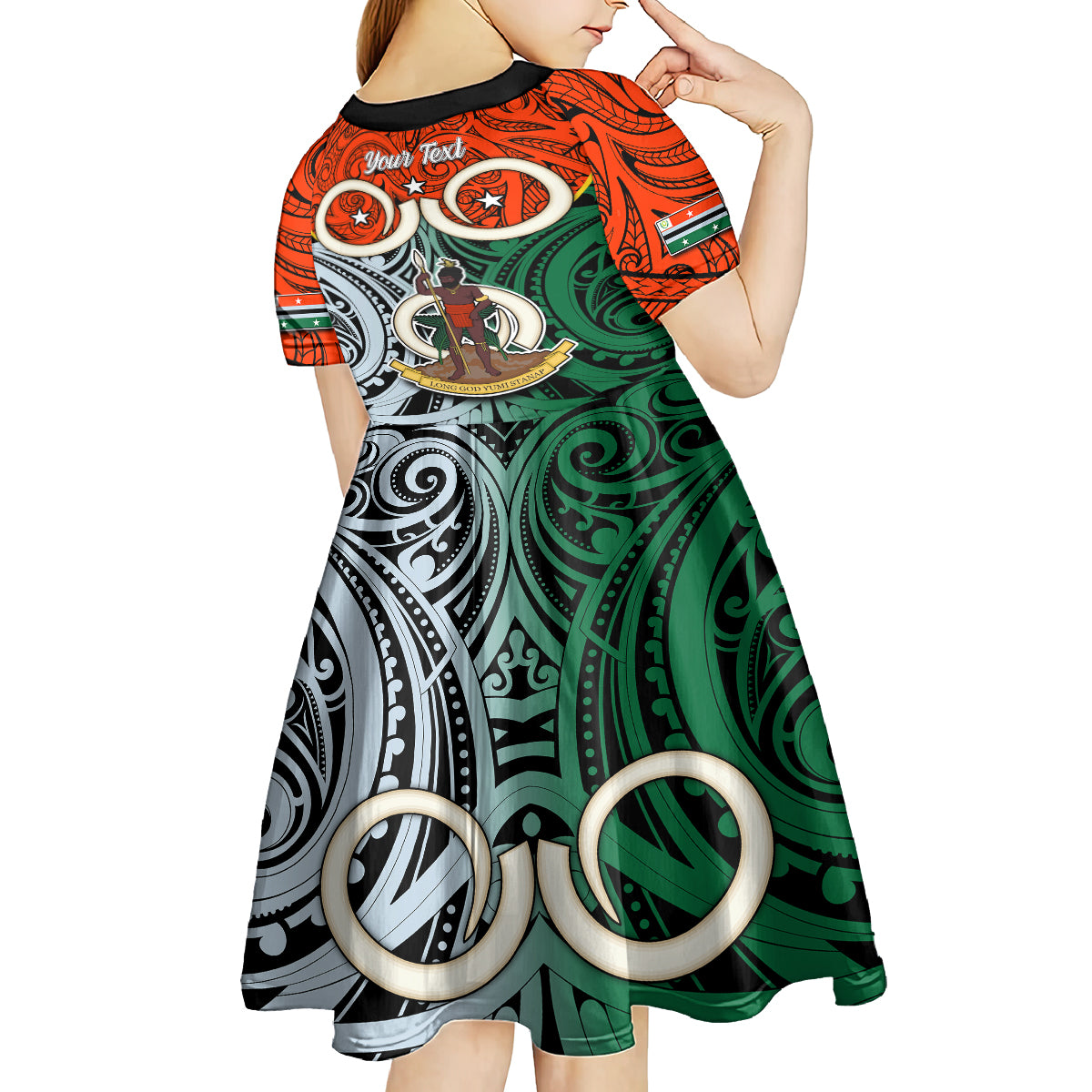 Personalised Vanuatu Penama Province Kid Short Sleeve Dress Pig Tusk Mix Maori Pattern and Namele Leaf LT03 - Polynesian Pride