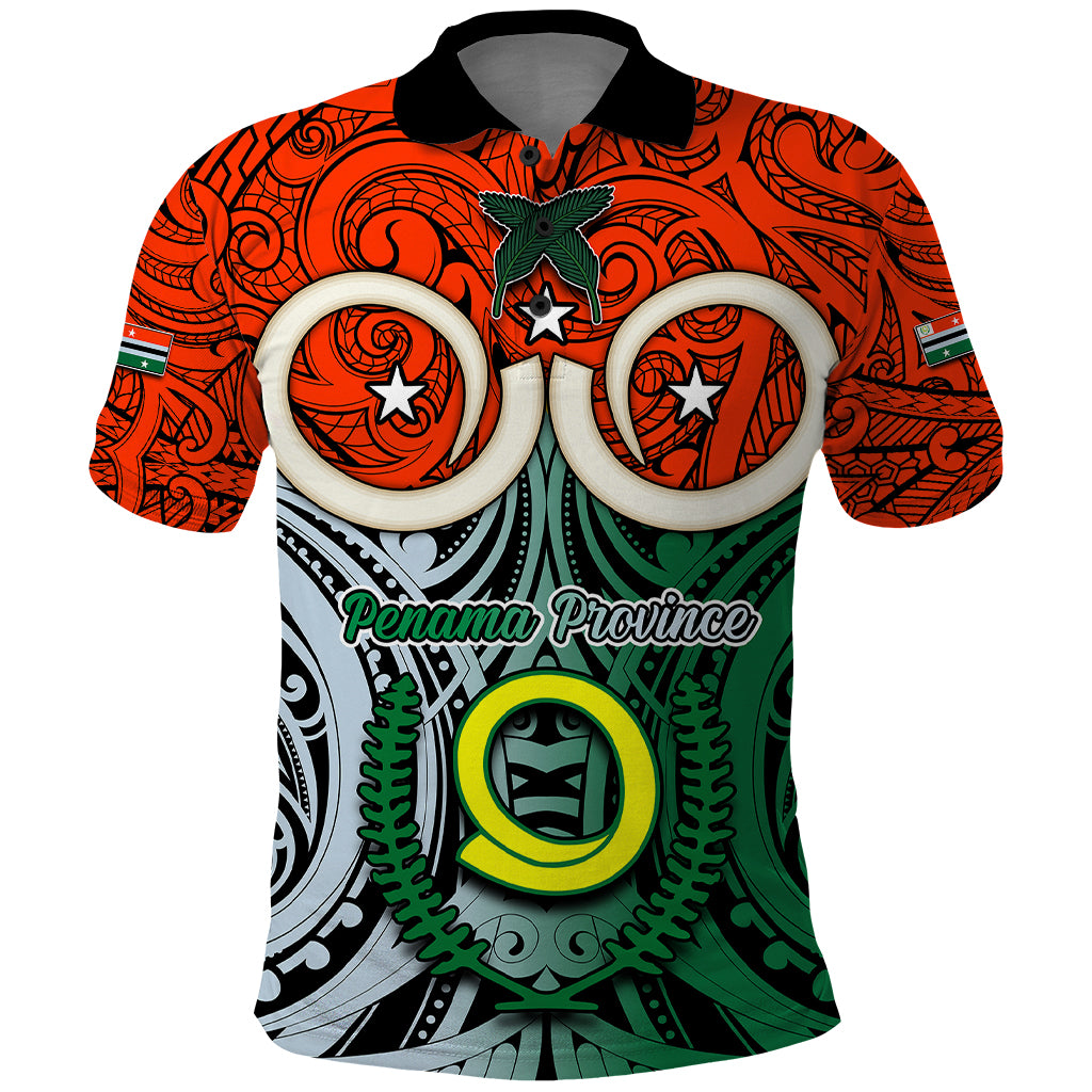 Personalised Vanuatu Penama Province Polo Shirt Pig Tusk Mix Maori Pattern and Namele Leaf LT03 Orange - Polynesian Pride