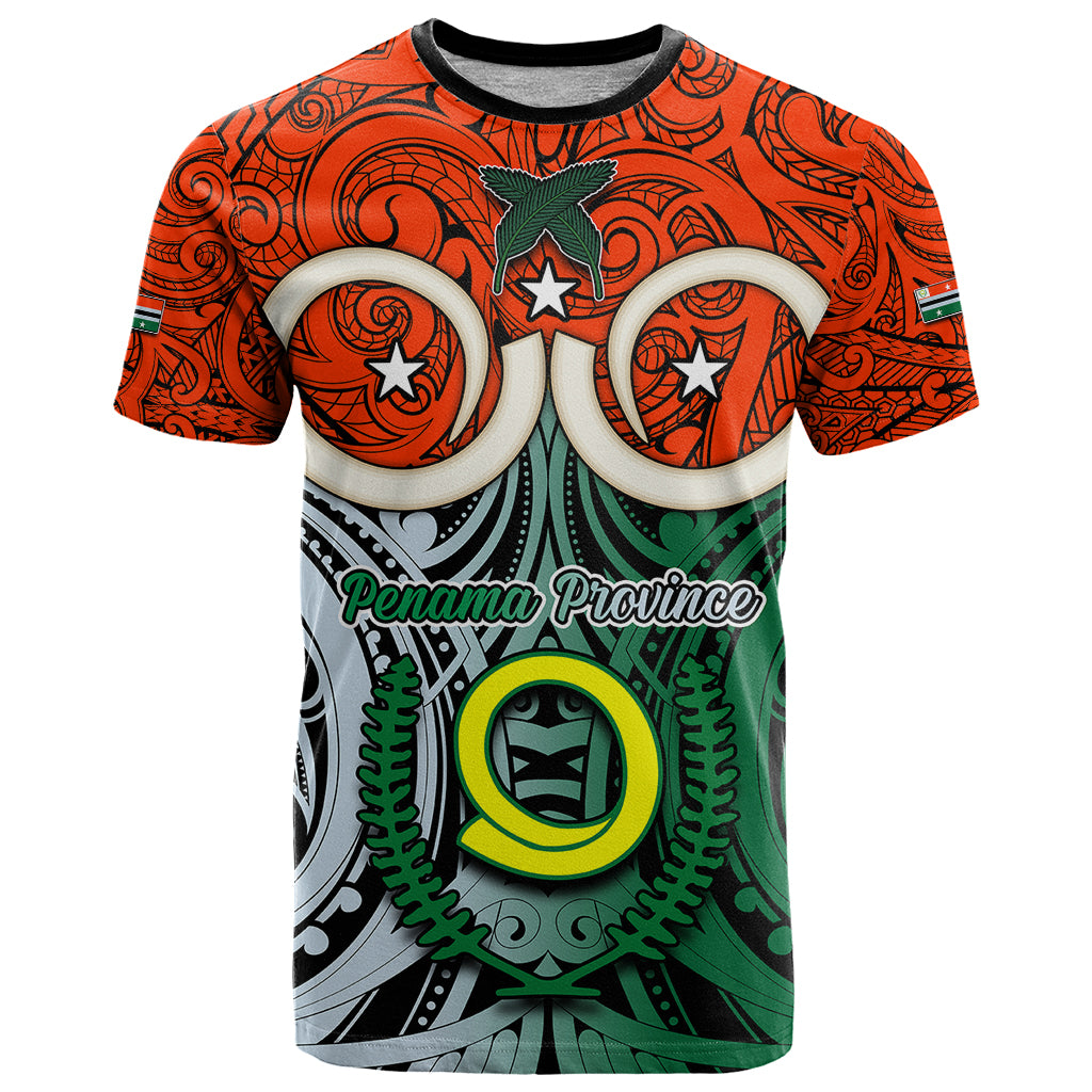 Personalised Vanuatu Penama Province T Shirt Pig Tusk Mix Maori Pattern and Namele Leaf LT03 Orange - Polynesian Pride