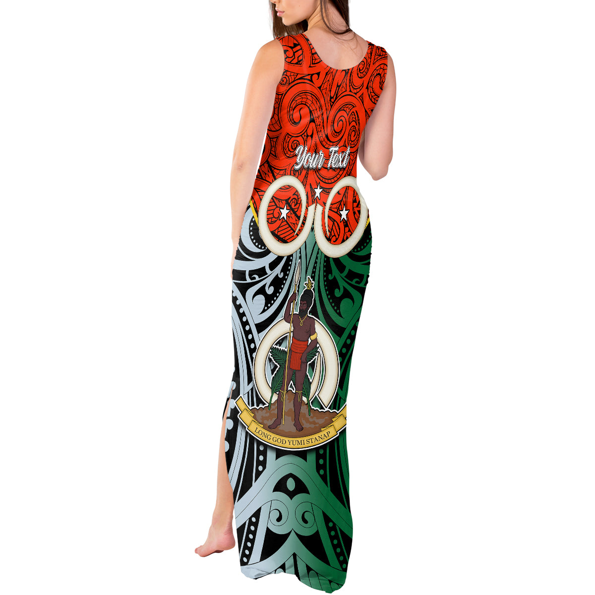 Personalised Vanuatu Penama Province Tank Maxi Dress Pig Tusk Mix Maori Pattern and Namele Leaf LT03 - Polynesian Pride