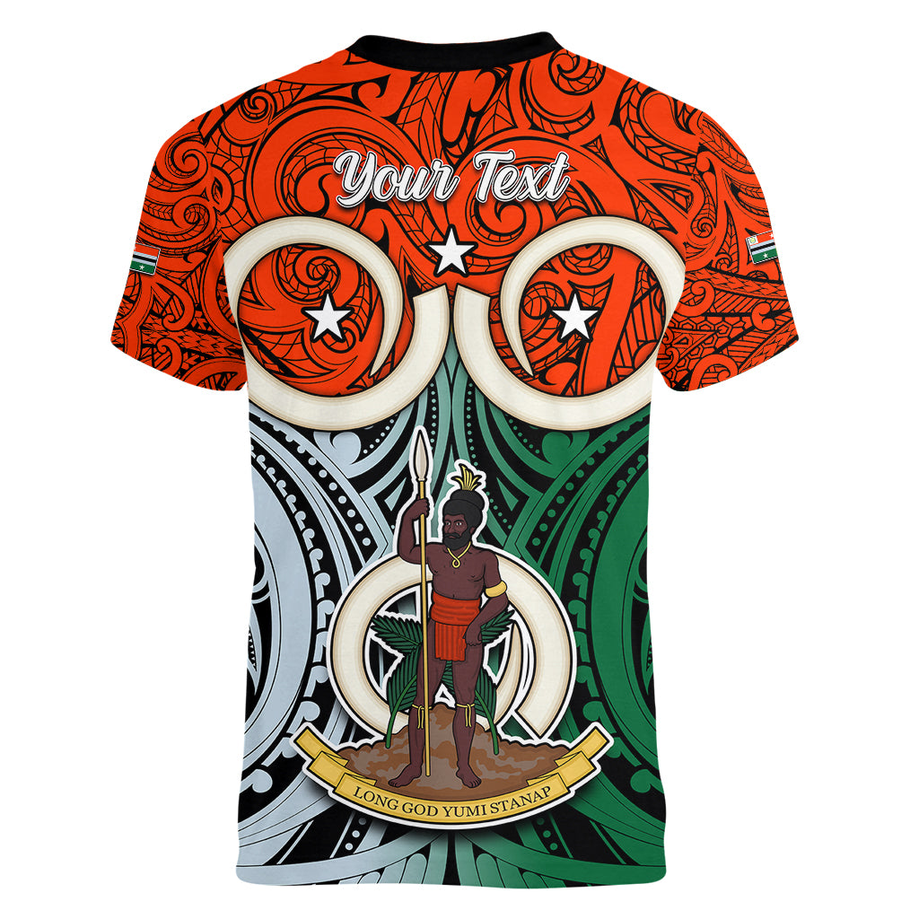 Personalised Vanuatu Penama Province Women V Neck T Shirt Pig Tusk Mix Maori Pattern and Namele Leaf LT03 - Polynesian Pride