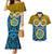 Vanuatu Sanma Province Couples Matching Mermaid Dress and Hawaiian Shirt Pig Tusk Mix Maori Pattern and Namele Leaf LT03 Blue - Polynesian Pride