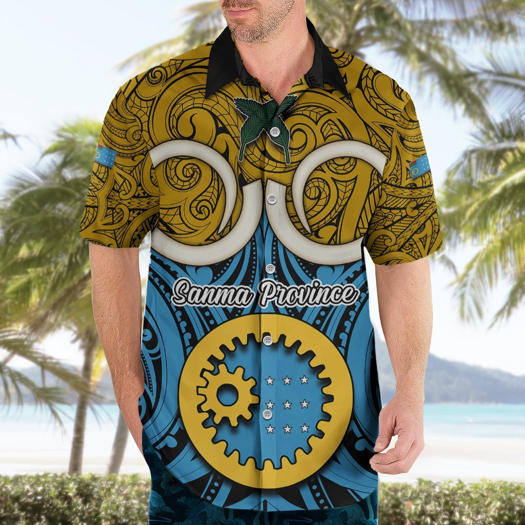 Vanuatu Sanma Province Hawaiian Shirt Pig Tusk Mix Maori Pattern and Namele Leaf LT03 - Polynesian Pride