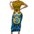 Vanuatu Sanma Province Short Sleeve Bodycon Dress Pig Tusk Mix Maori Pattern and Namele Leaf LT03 Long Dress Blue - Polynesian Pride