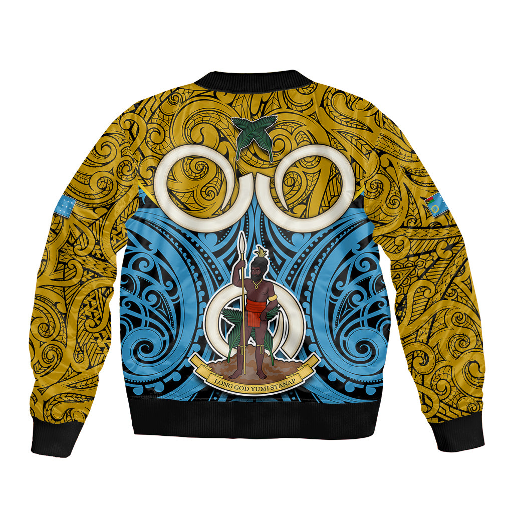 Vanuatu Sanma Province Sleeve Zip Bomber Jacket Pig Tusk Mix Maori Pattern and Namele Leaf LT03 - Polynesian Pride