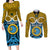 Personalised Vanuatu Sanma Province Couples Matching Long Sleeve Bodycon Dress and Long Sleeve Button Shirts Pig Tusk Mix Maori Pattern and Namele Leaf LT03 Blue - Polynesian Pride