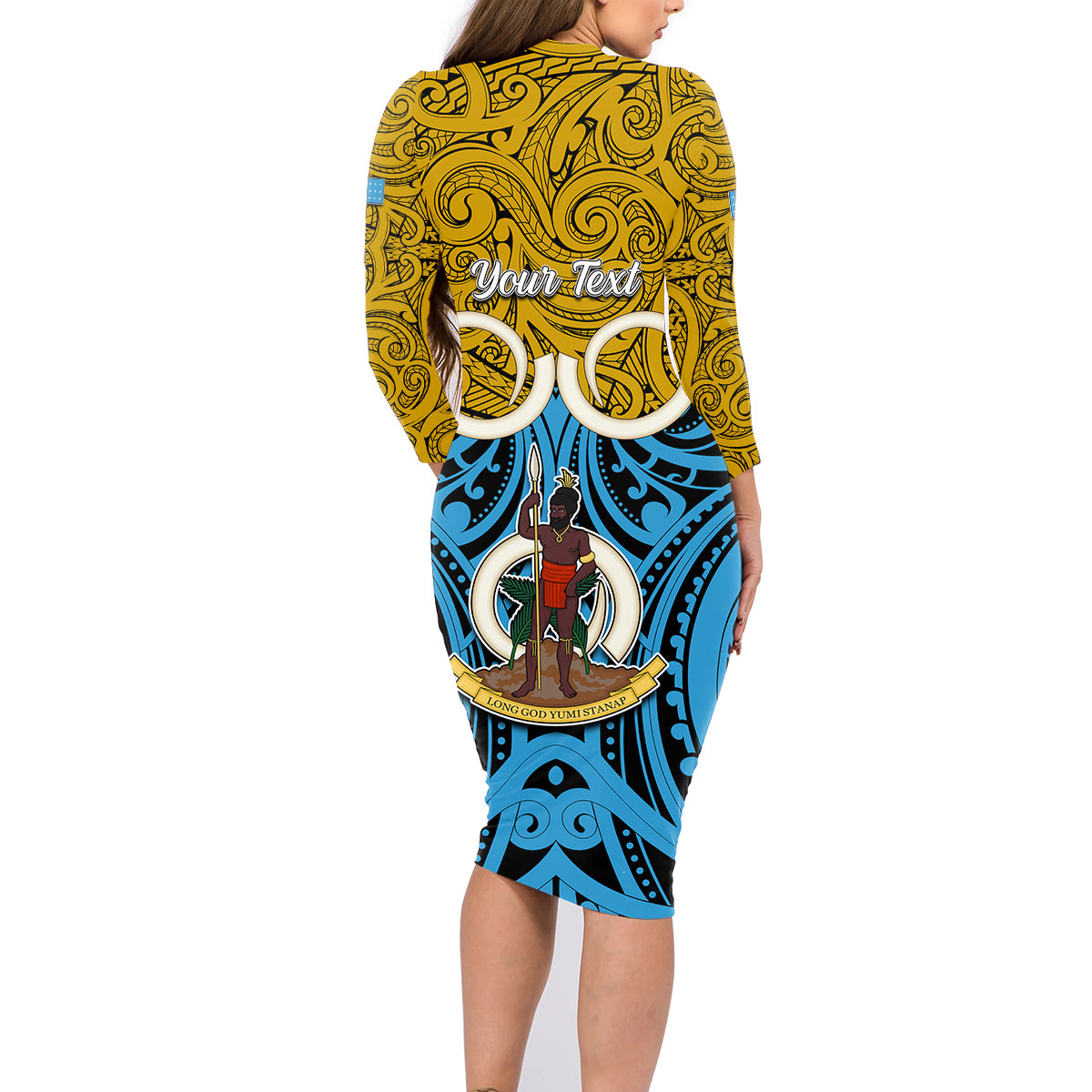 Personalised Vanuatu Sanma Province Family Matching Long Sleeve Bodycon Dress and Hawaiian Shirt Pig Tusk Mix Maori Pattern and Namele Leaf LT03 - Polynesian Pride