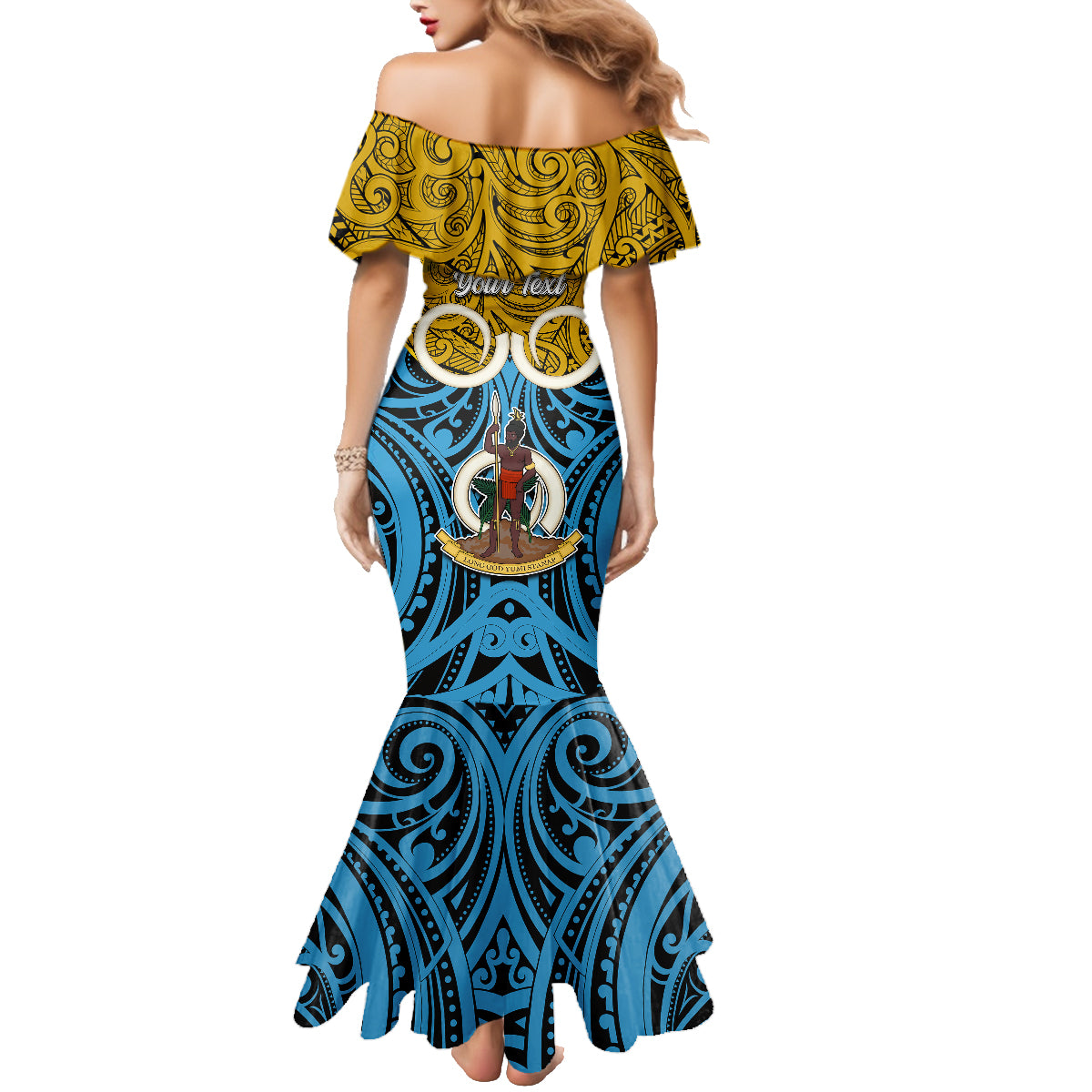 Personalised Vanuatu Sanma Province Family Matching Mermaid Dress and Hawaiian Shirt Pig Tusk Mix Maori Pattern and Namele Leaf LT03 - Polynesian Pride