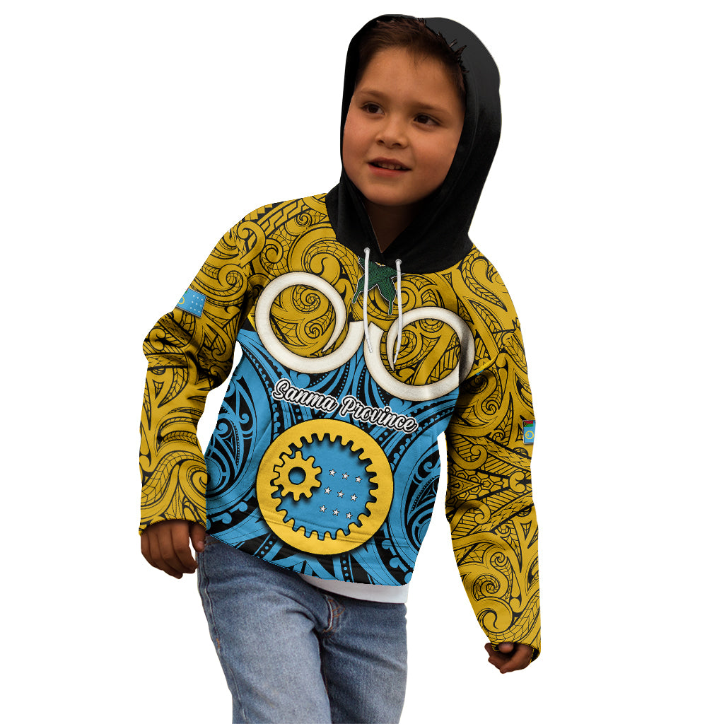 Personalised Vanuatu Sanma Province Kid Hoodie Pig Tusk Mix Maori Pattern and Namele Leaf LT03 - Polynesian Pride