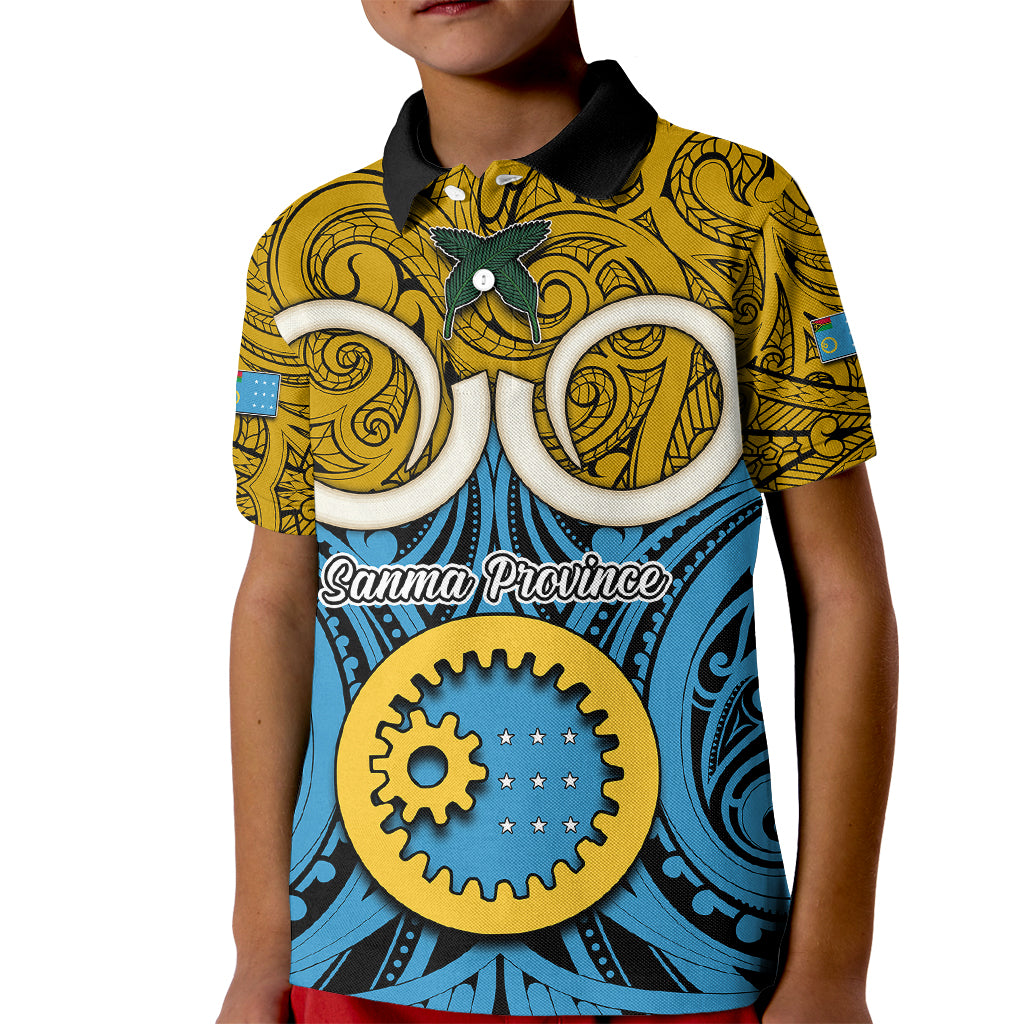 Personalised Vanuatu Sanma Province Kid Polo Shirt Pig Tusk Mix Maori Pattern and Namele Leaf LT03 Kid Blue - Polynesian Pride
