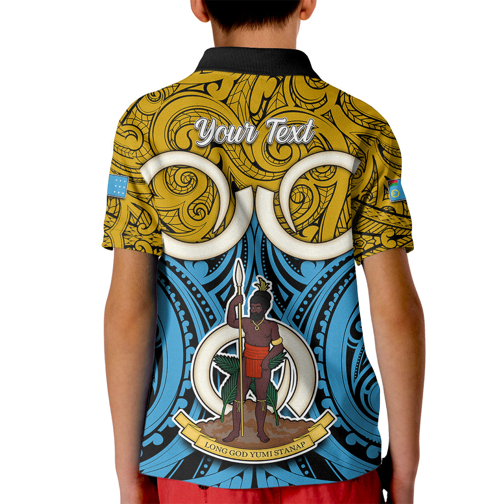 Personalised Vanuatu Sanma Province Kid Polo Shirt Pig Tusk Mix Maori Pattern and Namele Leaf LT03 - Polynesian Pride