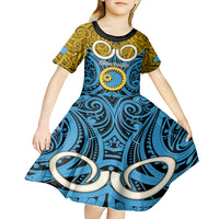 Personalised Vanuatu Sanma Province Kid Short Sleeve Dress Pig Tusk Mix Maori Pattern and Namele Leaf LT03 - Polynesian Pride
