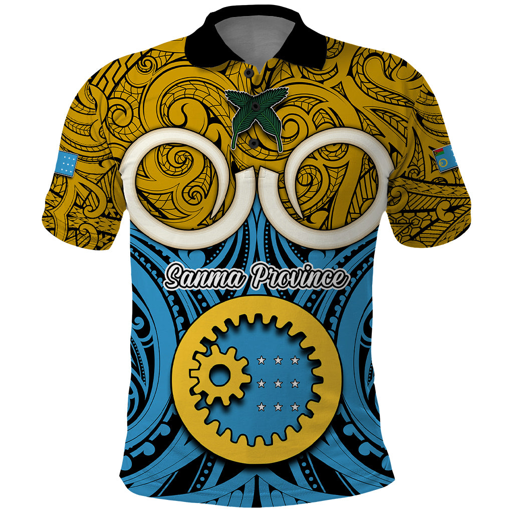 Personalised Vanuatu Sanma Province Polo Shirt Pig Tusk Mix Maori Pattern and Namele Leaf LT03 Blue - Polynesian Pride