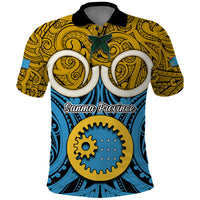 Personalised Vanuatu Sanma Province Polo Shirt Pig Tusk Mix Maori Pattern and Namele Leaf LT03 Blue - Polynesian Pride