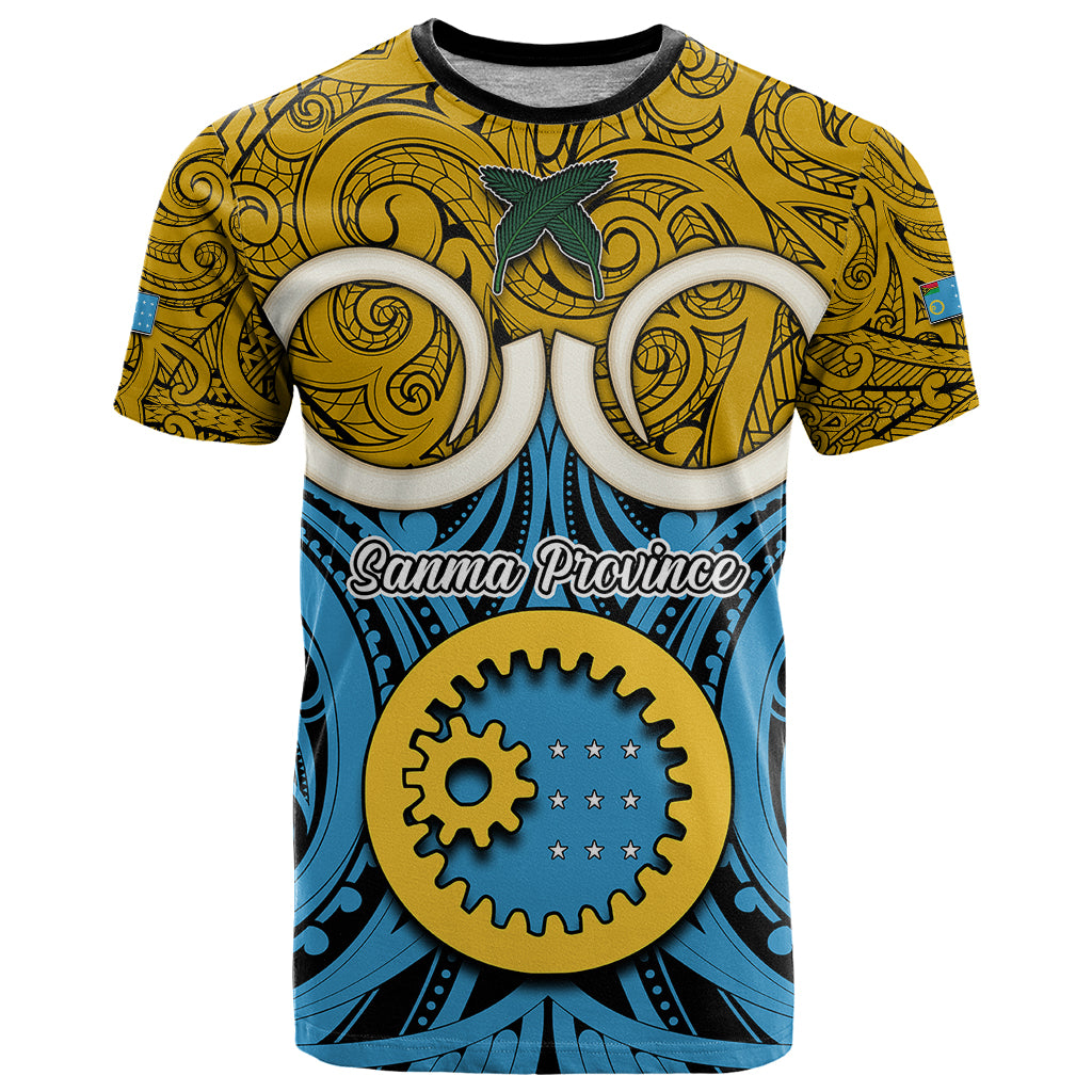 Personalised Vanuatu Sanma Province T Shirt Pig Tusk Mix Maori Pattern and Namele Leaf LT03 Blue - Polynesian Pride