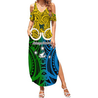 Vanuatu Malampa Province Family Matching Summer Maxi Dress and Hawaiian Shirt Pig Tusk Mix Maori Pattern and Namele Leaf LT03 Mom's Dress Yellow - Polynesian Pride