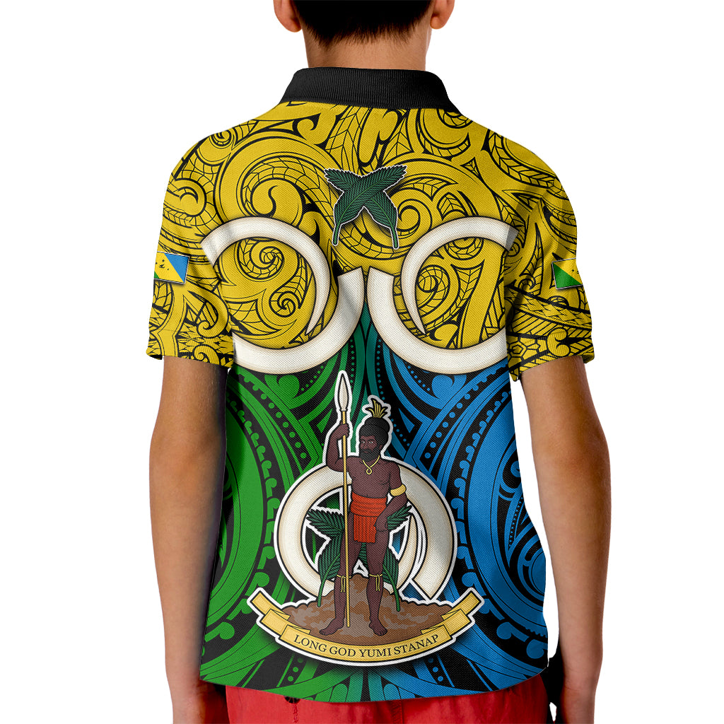 Vanuatu Malampa Province Kid Polo Shirt Pig Tusk Mix Maori Pattern and Namele Leaf LT03 - Polynesian Pride