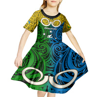 Vanuatu Malampa Province Kid Short Sleeve Dress Pig Tusk Mix Maori Pattern and Namele Leaf LT03 - Polynesian Pride