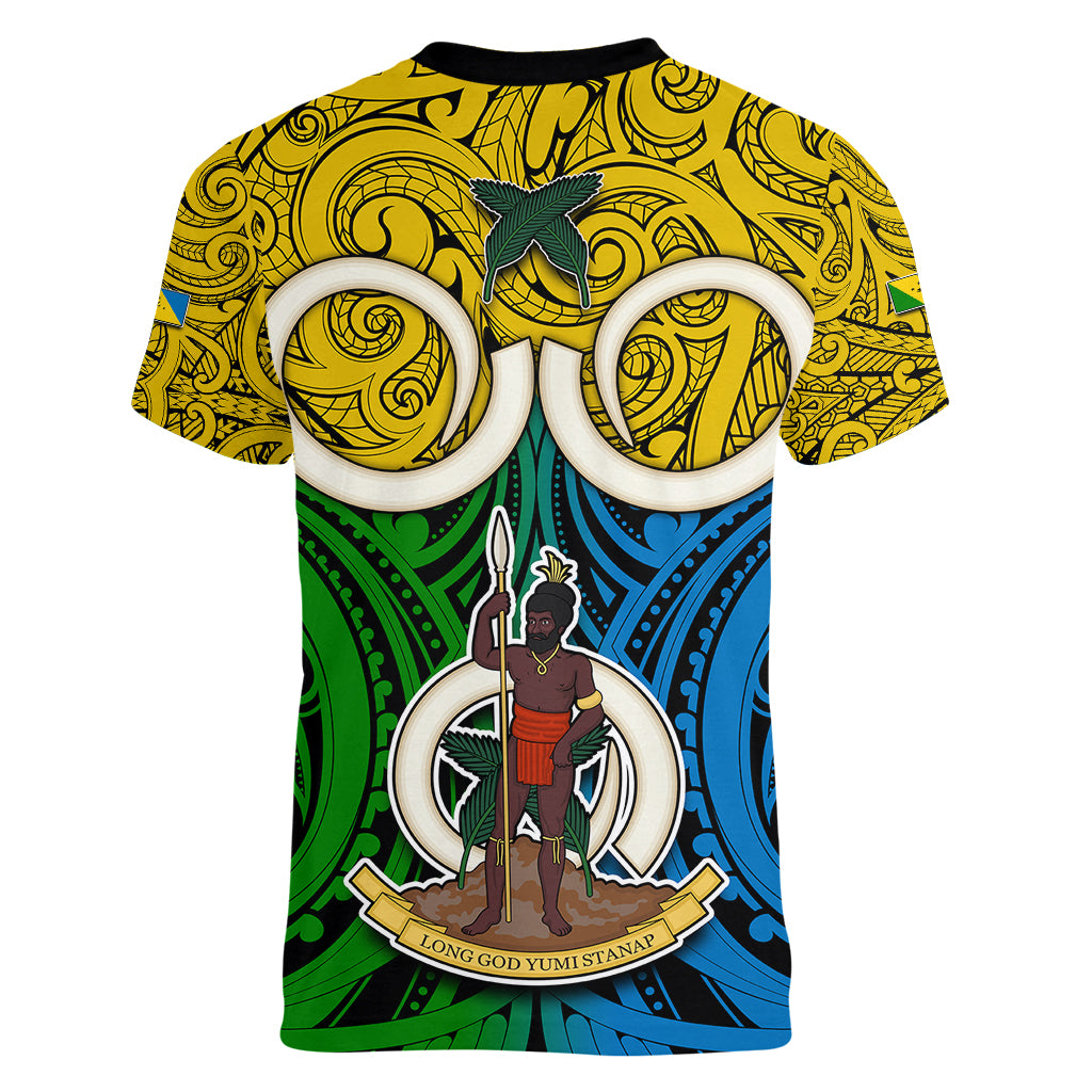 Vanuatu Malampa Province Women V Neck T Shirt Pig Tusk Mix Maori Pattern and Namele Leaf LT03 - Polynesian Pride