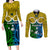 Personalised Vanuatu Malampa Province Couples Matching Long Sleeve Bodycon Dress and Long Sleeve Button Shirts Pig Tusk Mix Maori Pattern and Namele Leaf LT03 Yellow - Polynesian Pride