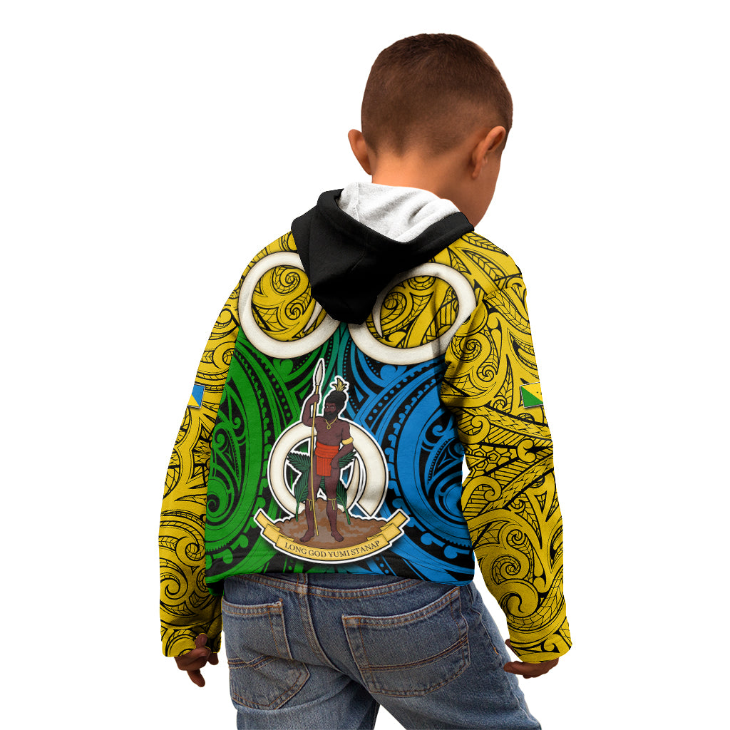 Personalised Vanuatu Malampa Province Kid Hoodie Pig Tusk Mix Maori Pattern and Namele Leaf LT03 - Polynesian Pride