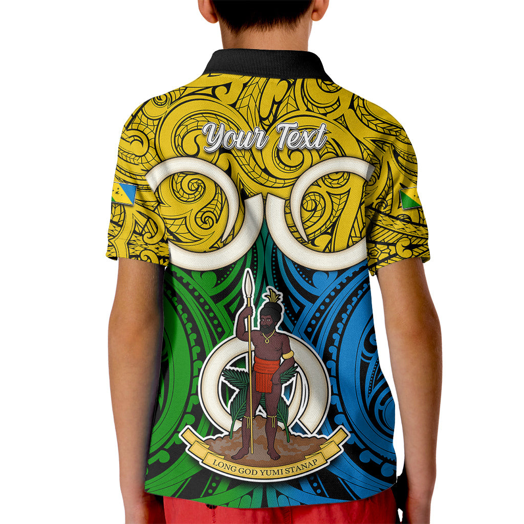 Personalised Vanuatu Malampa Province Kid Polo Shirt Pig Tusk Mix Maori Pattern and Namele Leaf LT03 - Polynesian Pride