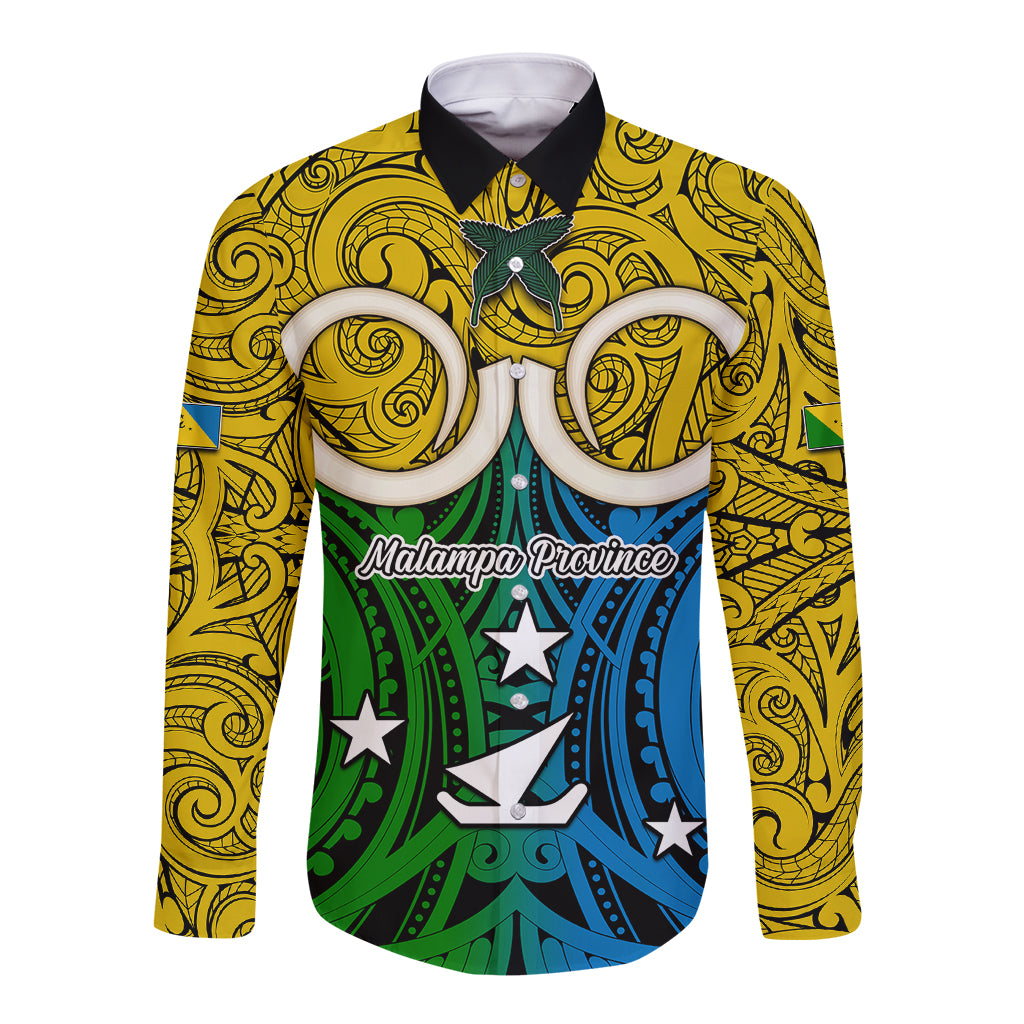 Personalised Vanuatu Malampa Province Long Sleeve Button Shirt Pig Tusk Mix Maori Pattern and Namele Leaf LT03 Unisex Yellow - Polynesian Pride