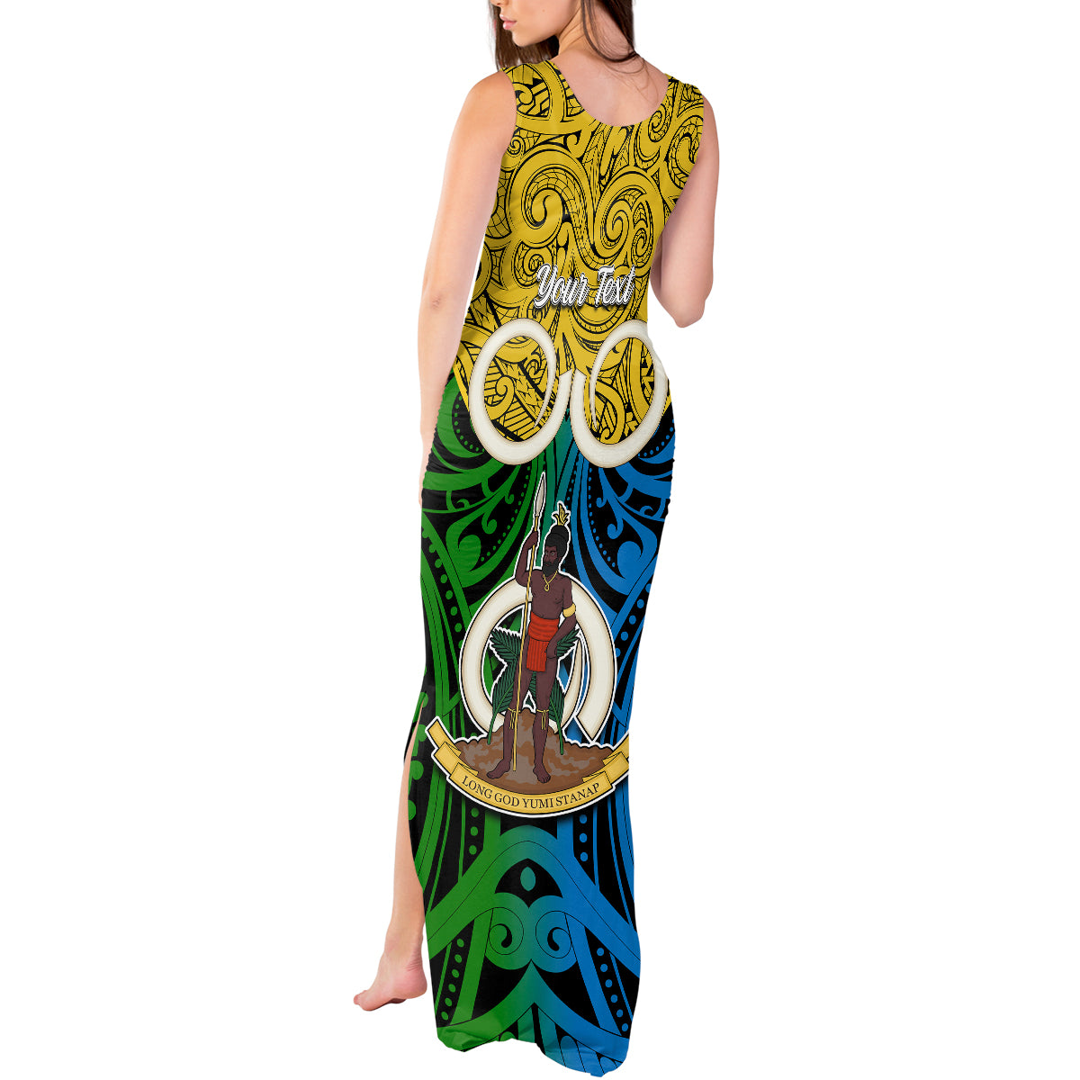 Personalised Vanuatu Malampa Province Tank Maxi Dress Pig Tusk Mix Maori Pattern and Namele Leaf LT03 - Polynesian Pride