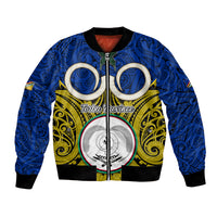 Vanuatu Torba Province Bomber Jacket Pig Tusk Mix Maori Pattern and Namele Leaf LT03 Unisex Blue - Polynesian Pride
