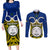 Vanuatu Torba Province Couples Matching Long Sleeve Bodycon Dress and Long Sleeve Button Shirts Pig Tusk Mix Maori Pattern and Namele Leaf LT03 Blue - Polynesian Pride