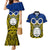 Vanuatu Torba Province Couples Matching Mermaid Dress and Hawaiian Shirt Pig Tusk Mix Maori Pattern and Namele Leaf LT03 Blue - Polynesian Pride