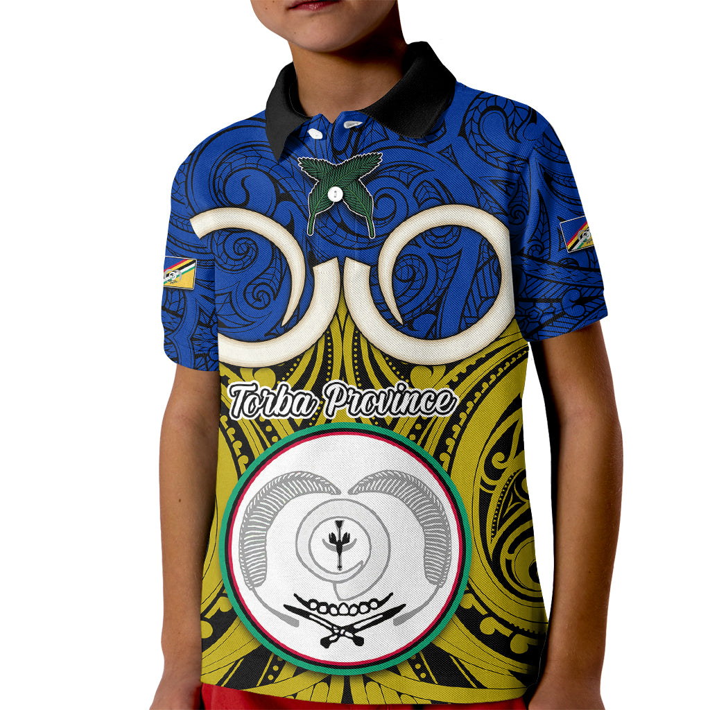 Vanuatu Torba Province Kid Polo Shirt Pig Tusk Mix Maori Pattern and Namele Leaf LT03 Kid Blue - Polynesian Pride