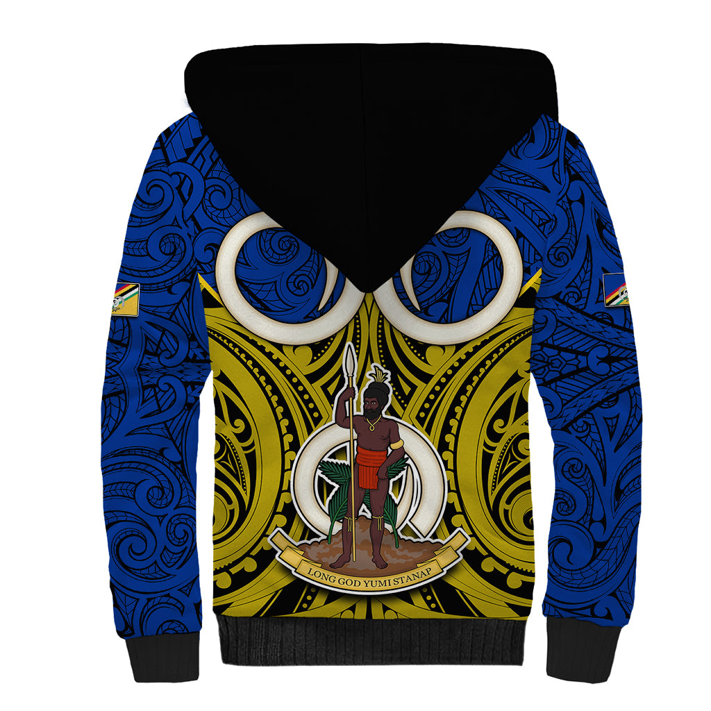 Vanuatu Torba Province Sherpa Hoodie Pig Tusk Mix Maori Pattern and Namele Leaf LT03 - Polynesian Pride