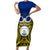 Vanuatu Torba Province Short Sleeve Bodycon Dress Pig Tusk Mix Maori Pattern and Namele Leaf LT03 Long Dress Blue - Polynesian Pride