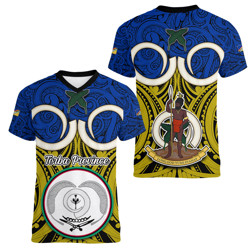 Vanuatu Torba Province Women V Neck T Shirt Pig Tusk Mix Maori Pattern and Namele Leaf LT03 - Polynesian Pride