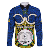 Personalised Vanuatu Torba Province Family Matching Tank Maxi Dress and Hawaiian Shirt Pig Tusk Mix Maori Pattern and Namele Leaf LT03 Dad's Shirt - Long Sleeve Blue - Polynesian Pride