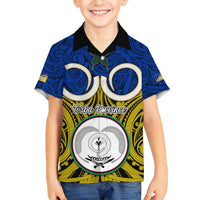 Personalised Vanuatu Torba Province Family Matching Tank Maxi Dress and Hawaiian Shirt Pig Tusk Mix Maori Pattern and Namele Leaf LT03 Son's Shirt Blue - Polynesian Pride