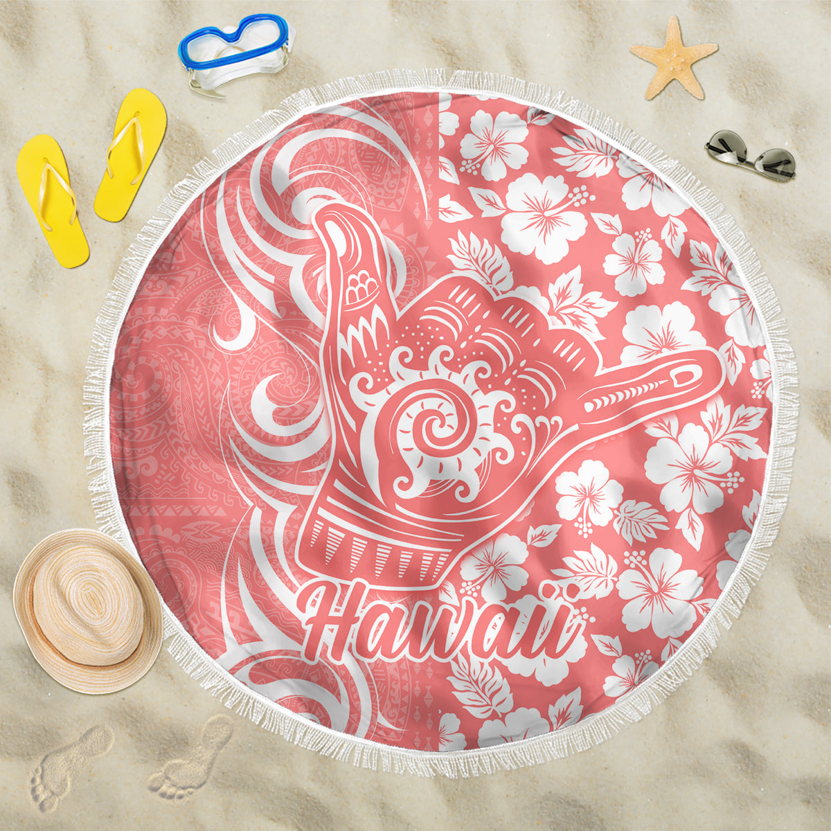 Hawaii Kauai Island Beach Blanket Hibiscus Pattern Seamless Tribal Simple Pink Pastel LT03 One Size 150cm Pink - Wonder Print Shop