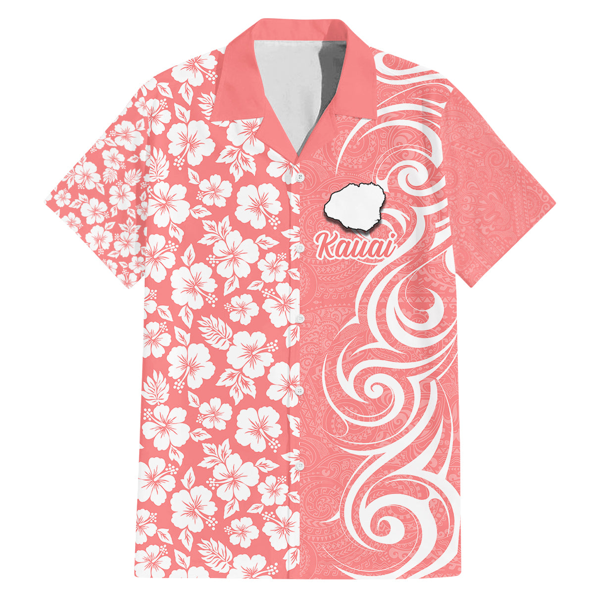 Hawaii Kauai Island Family Matching Mermaid Dress and Hawaiian Shirt Hibiscus Pattern Seamless Tribal Simple Pink Pastel LT03 Dad's Shirt - Short Sleeve Pink - Polynesian Pride