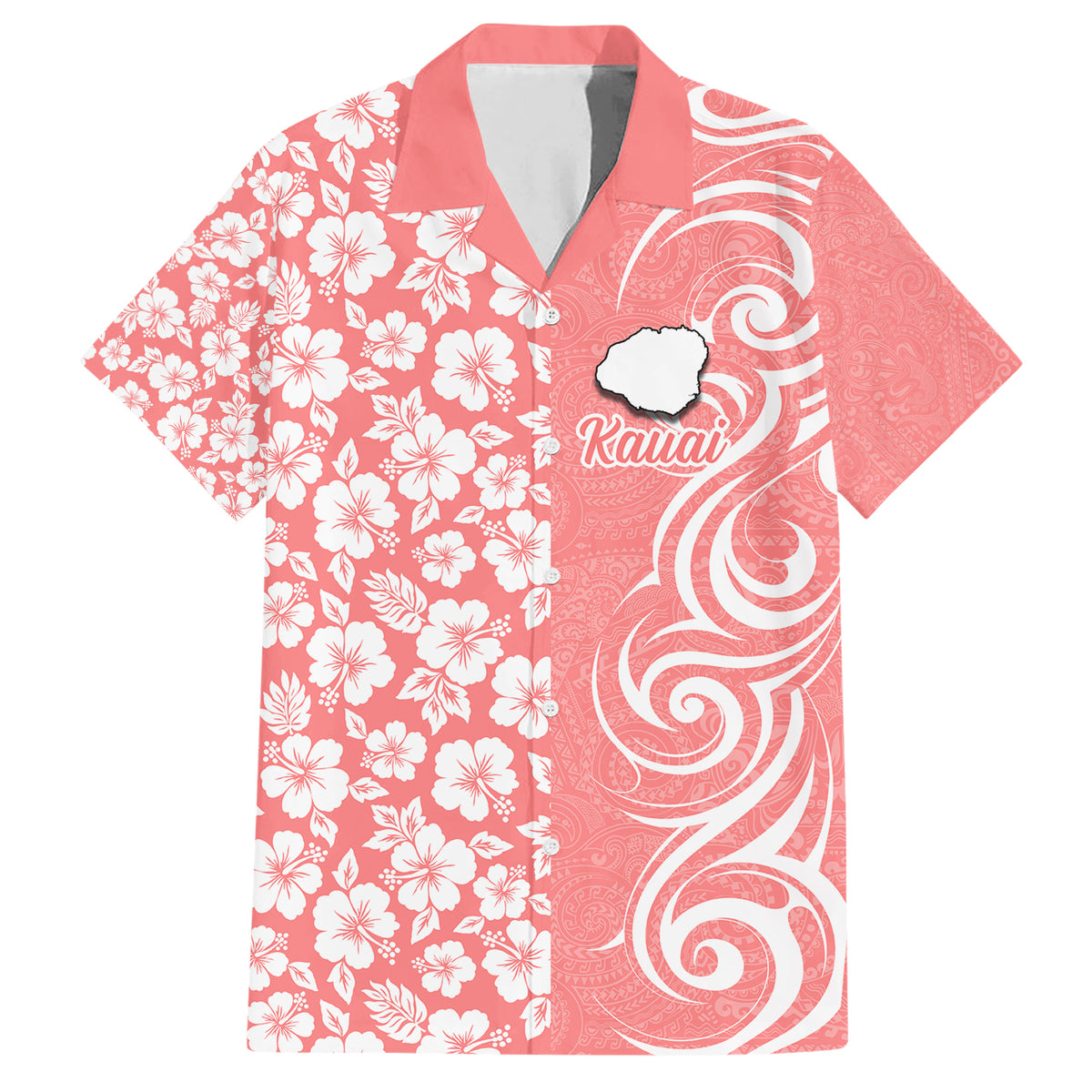 Hawaii Kauai Island Family Matching Short Sleeve Bodycon Dress and Hawaiian Shirt Hibiscus Pattern Seamless Tribal Simple Pink Pastel LT03 Dad's Shirt - Short Sleeve Pink - Polynesian Pride