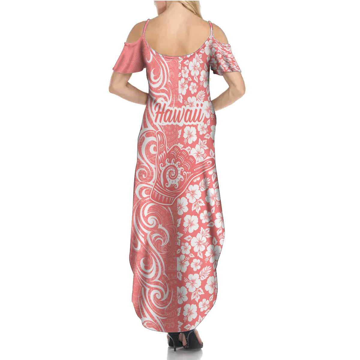 Hawaii Kauai Island Family Matching Summer Maxi Dress and Hawaiian Shirt Hibiscus Pattern Seamless Tribal Simple Pink Pastel LT03 - Polynesian Pride